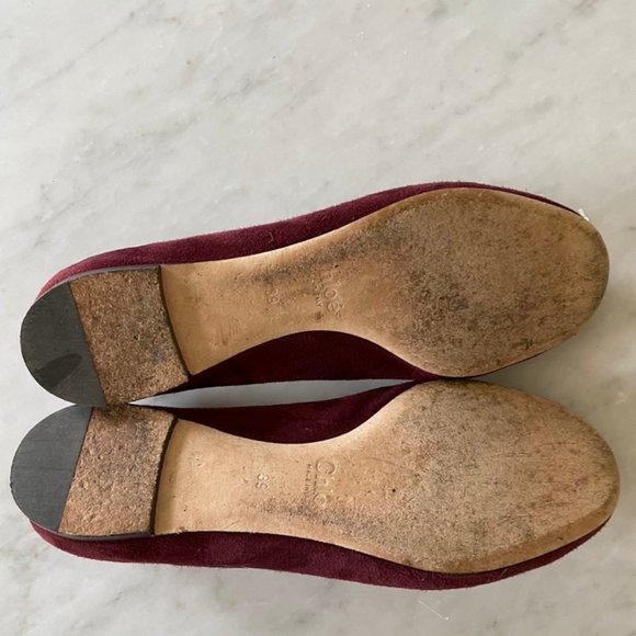 CHLOE $495 Maroon Suede Scallop Edge Ballet Flats 39. - Picture 3 of 9